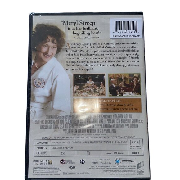Julie and Julia Biography Romance DVD 2009 PG 13 u Meryl Streep Amy Adams Chris - Picture 2 of 2